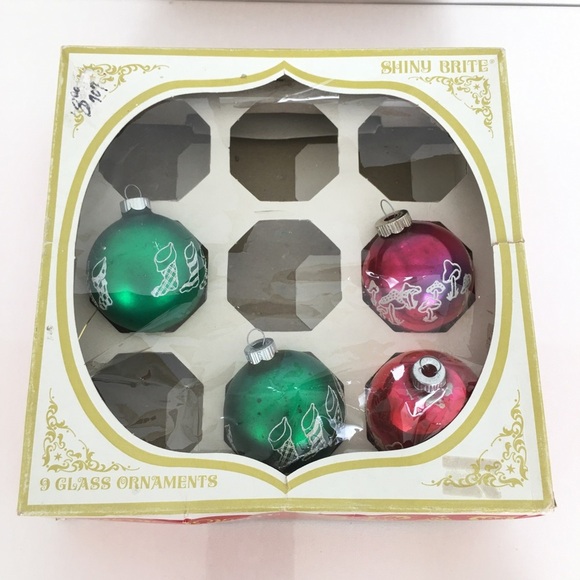 Vintage Shiny Brite Glass Christmas Bulbs Ornaments 4 Mid Century Original Box - Picture 9 of 16
